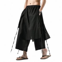 2022 Men Wide Leg Pants Mens Cott Linen Joggers Loose Trousers Man Chinese Style Casual Pants Male Solid Colour Sweatpants 5XL 73Dy#