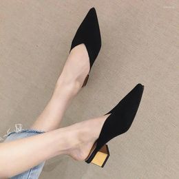 Slippers Pointed Toe Job With Heel Woman Shoes For Women 2024 Slides Black Mules Outside Summer Sandals Fashion Original 39