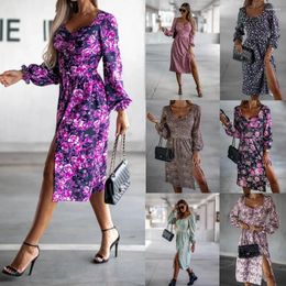Vestidos casuais atacado vendendo mulheres primavera temperamento botânico floral impressão manga longa roupas de moda baile