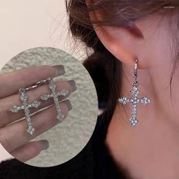 Dangle Earrings Punk Cross Hook Korean Fashion Women's Minimalist Micro Inlaid Zircon Earring Trendy Unique Simple Cool Style