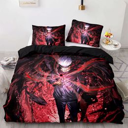 Anime jujutsu kaisen satoru gojo sängkläder set pojkar flickor tvilling drottning storlek täcke täcke kudde säng barn vuxen hem textileextile