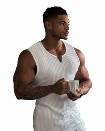 summer new men V-neck Vest gym Tank top Men Fitn sleevel shirt Exercise Sports Undershirt Gyms train vest O7bD#