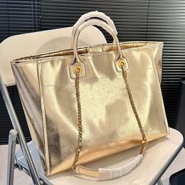 Designer channells bags Classic CF Beach Bag Genuine Leather Mommy Bag Shopping bag large capacity shiny gold patent leather tote bag