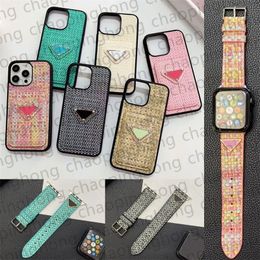 Luxury Phone Case Designer iPhone Case for iPhone 15 Pro Max 14 13 12 11 Pro Max 15 Plus Case Card Holder Fashion Triangle P Apple Watch Band Woven Pattern Mobile Cover