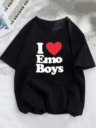 I Love Emo Boys t shirt woman short sleeve funny t shirt Print Fashion Harajuku Streetwea Casual ladies tops Couple Tees