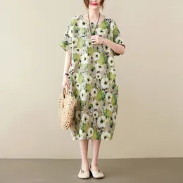 Party Dresses 2024 Arrival Print Floral Loose Summer Dress Holiday Outdoor Travel Casual Beach Style Vintage Women