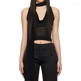 Women's Tanks T-shirt 2024 Summer Asymmetric Slim Fit Tank Top Fashion Scarf Collar Sleeveless Y2k Vest Crop