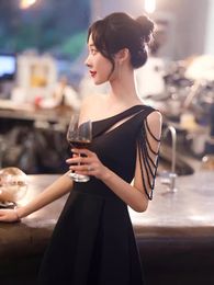 Black Women Short Cocktail Midi Evening Dress one Shoulder A-line Formal Prom Evening Party Ball Gown robe de soiree