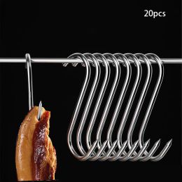 Rails 20pcs Hanging Hooks Sharp Solid Thick Stainless Steel S Hook For Bacon Sausage Meat BBQ Grill Kitchen Utensils G8