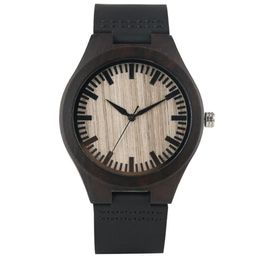 Casual Full Black Bamboo Watch Men's Sandalwood Wrist Watches Bamboo Analogue Quartz Wristwatch Leather Strap Band Bracelet Clo304e