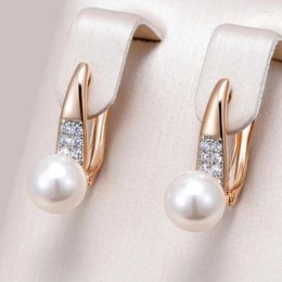 Dangle Earrings Kinel Fashion Pearl Long Drop For Women 585 Rose Gold Silver Colour Mix With White Natural Zircon Daily Fine Jewellery