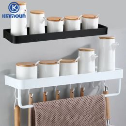 Racks White / Black Kitchen Storage Rack Shelf Spice Bottle Rack Space Aluminum Multifunction Shelf Towel Bar Hook