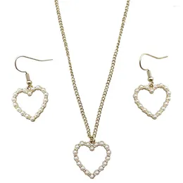 Necklace Earrings Set V246 Fashion Golden Silver Colour Pearl Hollow Heart Circle Pendant Jewellery High Quality
