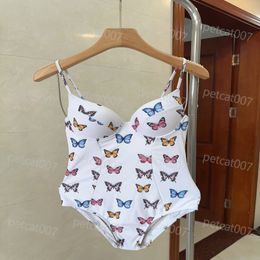 Butterfly Printed Bikini Sexy Halter One Piece Swimsuit Women Stretch Bikini Designer Printed Swimsuit For Summer Beach Vacation Swimwear