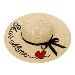 Wide Brim Hats Bucket Hats Embroidery Personalized Customization Text Embroidery Womens Sun Hat Big Brown Straw Hat Outdoor Beach Hat Summer Hat Dropshippin J24032