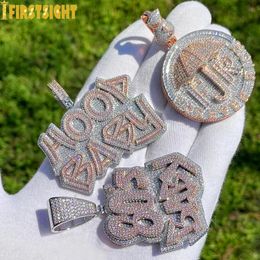 Iced Out Bling CZ Letter Forever Rich Pendant Necklace Two Tone Colour Cubic Zirconia Umbrella Money Charm Men Hip Hop Jewelry240312