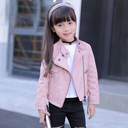 秋の女の子ジャケットPUレザージッパージャケット3〜12歳のファッションソリッドレザーコート子供服アウター240319