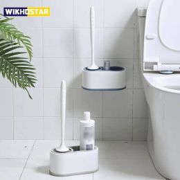 Brushes WIKHOSTAR Toilet Brush with Holder WallMounted Toilet Brush Water Leak Proof with Base Storage Rack Wc Silicone Toilet Set