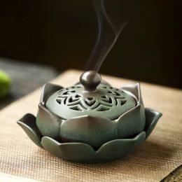 Burners Ceramic Lotus Aromatherapy Stove Household Daoist Zen Decoration Buddhist Hall Bronze Pattern Ceramic Lotus Plate Incense Stove