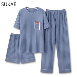 SUKAE Mens Pyjamas Set Summer O-neck Vest Shorts Knitted Faux Cotton Pijamas Leisure Loungewear Casual Bottoms Man Sleepwear 240411