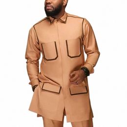kaftan Men Sets Pink Pocket Suit Collar Top Pants Kaunda Suit Single Breasted Tuxedo Outfits Man Suit Wedding Casual 2PCS Suits L1rv#
