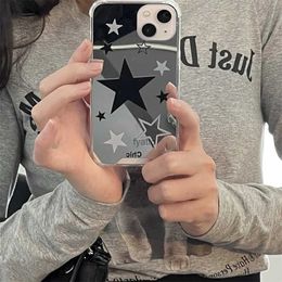 Cell Phone Cases Korean Cute Y2k Star Make Up Mirror Phone Case For iPhone 14 13 12 11 Pro Max X XS XR Glossy Korean Shockproof Soft Hard Cover H240326