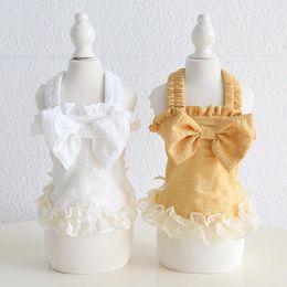 Dog Apparel Bow Vest Clothes Puppy Ruffle Yellow Dress Small Dogs Clothing Cat Spring Summer Thin Korean Fashion Girl Kawaii Pet Items