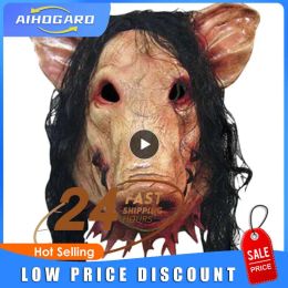 Masks 1~6PCS Halloween Scary Saw Pig Head Mask Cosplay Party Horrible Animal Masks Full Face Latex Mask Halloween Party Decoration