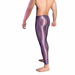 men Sexy Lg Pants See Through Oil Glossy Ultrathin Stretchy Leggings Shiny Nyl Ice Silky Comfort Sleepwear Skinny Allure N4Qi#