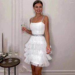 Casual Dresses White Camisole Lit. Cake Skirt Short Fashion Sexy Slim High Waist Tassel Party Inlaid Diamond Evening Dress For Prom