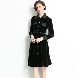 Casual Dresses Women Autumn & Winter Elegant Velvet Dress High Quality Cocktail Party Vintage A-Line Designer Wine Vestidos