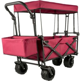 Carts Foldable Waggon Cart Removable Canopy 601D Oxford Cloth Portable Folding Waggon Adjustable Handles Beach Garden
