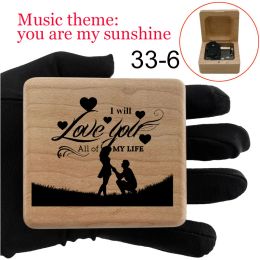 Boxes wind up mechanical You are my sunshine love quotes print wooden music box students dad birthday party favors gift for wife