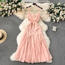 Casual Dresses Women Socialite Holiday Beach Dress Sexy Square Collar Slim-fit Midi Long Fashion Design Ruffled Large Swing Sling