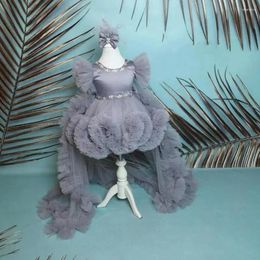 Girl Dresses Handmade Grey Baby Dress Two Pieces Girls Princess Wedding Party Gown First Communion With Long Detachable Tail