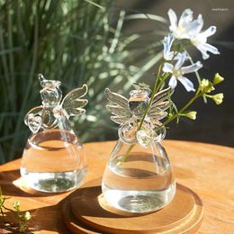 Vases Cute Angel Shape Transparent Glass Vase Hydroponic Plant Terrarium Flower Arrangement Ornaments Home Office Desktop Decoration