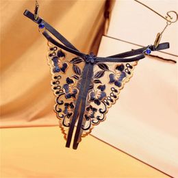 Women's Panties Plus Size Embroidered Sexy Diamond Belt Knot Open Crotch Thong Lingerie Woman Clothing