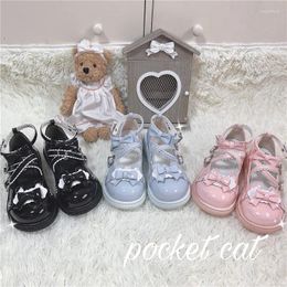 Dress Shoes Pink Black Blue Bear Kawaii Lolita Japanese Sweet Girls Cute Round Head Bow Lolitas Women's Flats Student Jk Uniform Loli