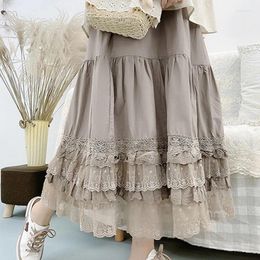 Skirts Mori Girl Pure Cotton Multi-layer Lace Elastic Waist Loose Skirt Women Clothing Sweet Petticoat Midi Cake Z036