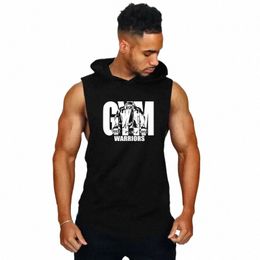 muscleguys Gym Clothing Mens Bodybuilding Hooded Tank Top Cott Sleevel Vest Sweatshirt Fitn Workout Sportswear Tops Male I6QR#