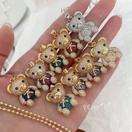 5Pcs Micro Cz Zircon Pave Lovely Bear Charms Pendant Copper Gold Plated For Jewelry Making Necklace DIY Accessories 240315