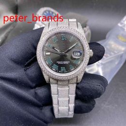 NEW arrived iced out stainless steel 39mm shiny case grey face automatic smooth sweeping hands diamonds everythere in buckle watch243F