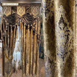 Curtains Curtains for Living Dining Room Bedroom European Palace Luxury Velvet High Shading Carved Gold Curry Villa Windows Valance