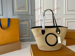 24SS New Fashion Women's Straw Shopping Bag Designer Tote Beach Bag Embroidered Bucket Bag Retro Eco-Friendly Handheld Crossbody Shoulder Bag