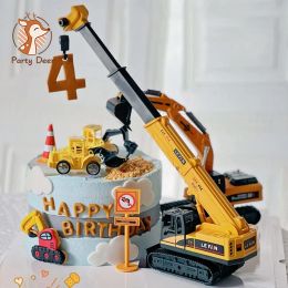 Boxes Net Red Crane Crane Cake Decoration Ornaments Excavator Bulldozer Engineering Car Children's Birthday Plugin