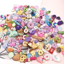 100Pcs Mixed Candy Cookies Donuts Luck Bags Resin Charms Flat back Cabochon for Necklace Earrings Jewellery Making Accessories 240309