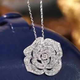 Pendant Necklaces Flower Necklace For Women Luxury Silver Colour Cubic Zirconia Wedding Anniversary Party Aesthetic Jewellery