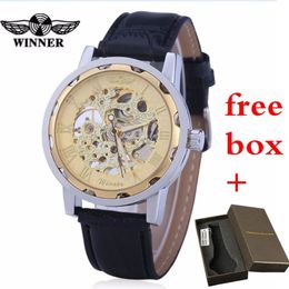 Factory direct men's mechanical watches fashion brand winner hollow leather automatic watches non-fading hypoallergenic busin3126