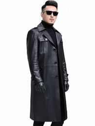mauroicardi Spring Lg Smart Black Waterproof Leather Trench Coat Men Lapel belt Autumn Soft Faux Leather Blazer for Men 2023 v9AU#