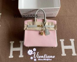 Women Handbag BK L Directors Hand Sewn Bag 25cm Water Pink Colour Grey Goat Gold Buckle